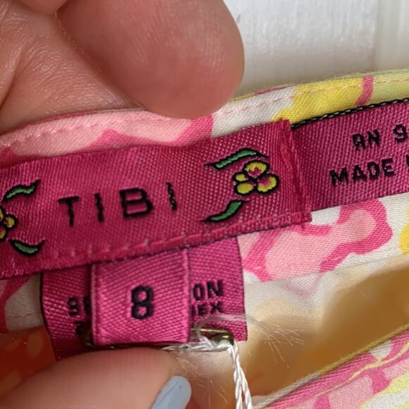 Tibi Yellow Pink Floral Ruffle Trim Drawstring Waist Skirt NEW W-398 Sz 8 - Picture 5 of 9